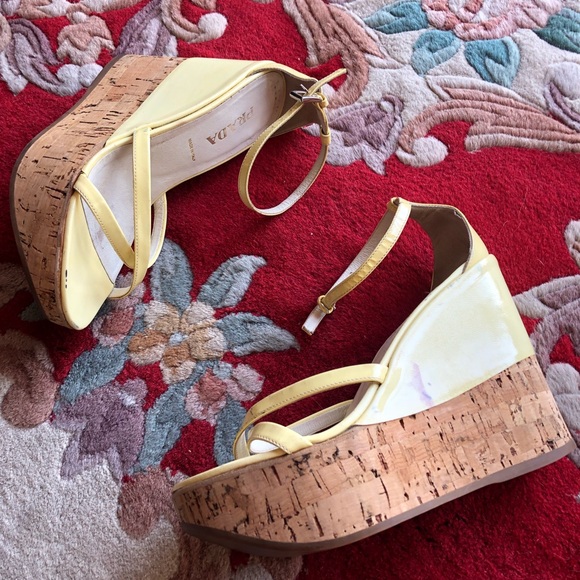 PRADA Patent Leather Cork Wedge Sandal Authentic - Picture 4 of 15